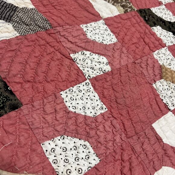 Vintage Handmade Bow Tie Pieced Single Quilt 73x66 - Picture 2 of 16